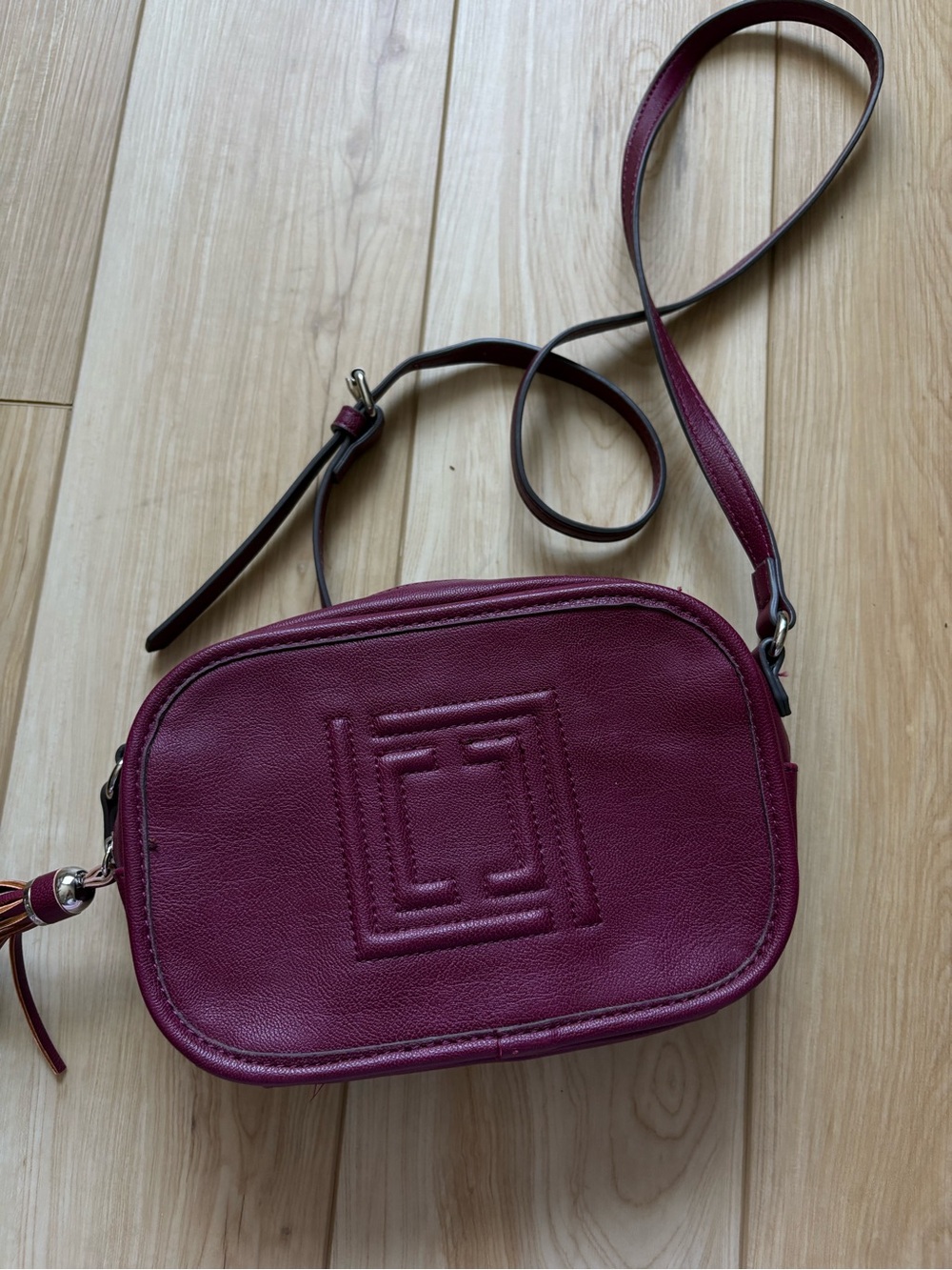 Vintage 90s Y2K Liz Claiborne Burgundy Crossbody Bag with Embossed Logo